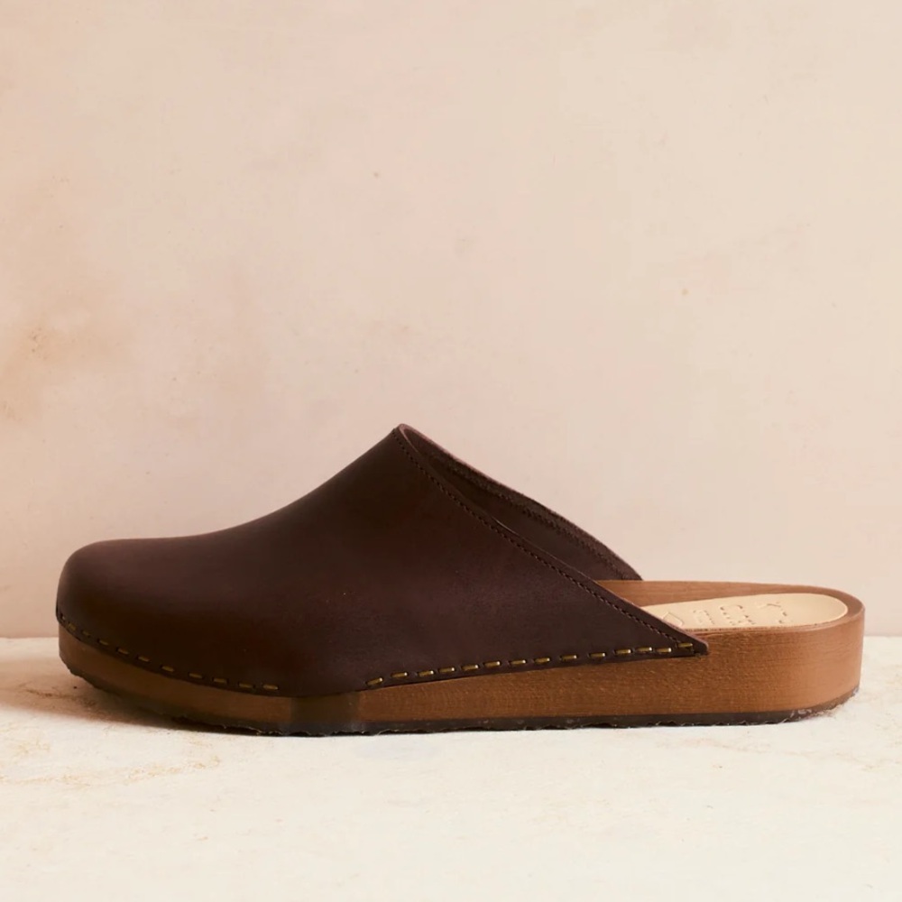 Women's Brown Leather Clog - Cacao Flex Base - size 40